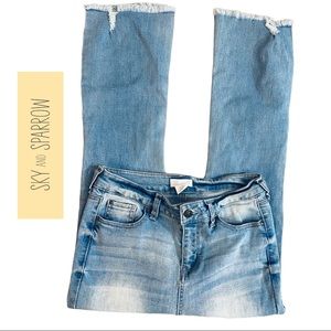 Sky & Sparrow Fringe Hem Ripped Jeans